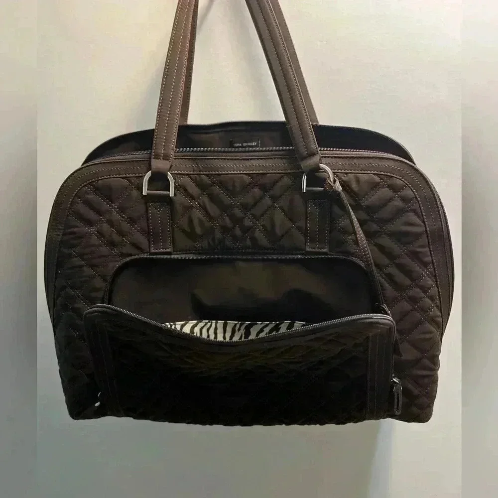 VERA BRADLEY Espresso Brown Microfiber Quilted Laptop Tote
